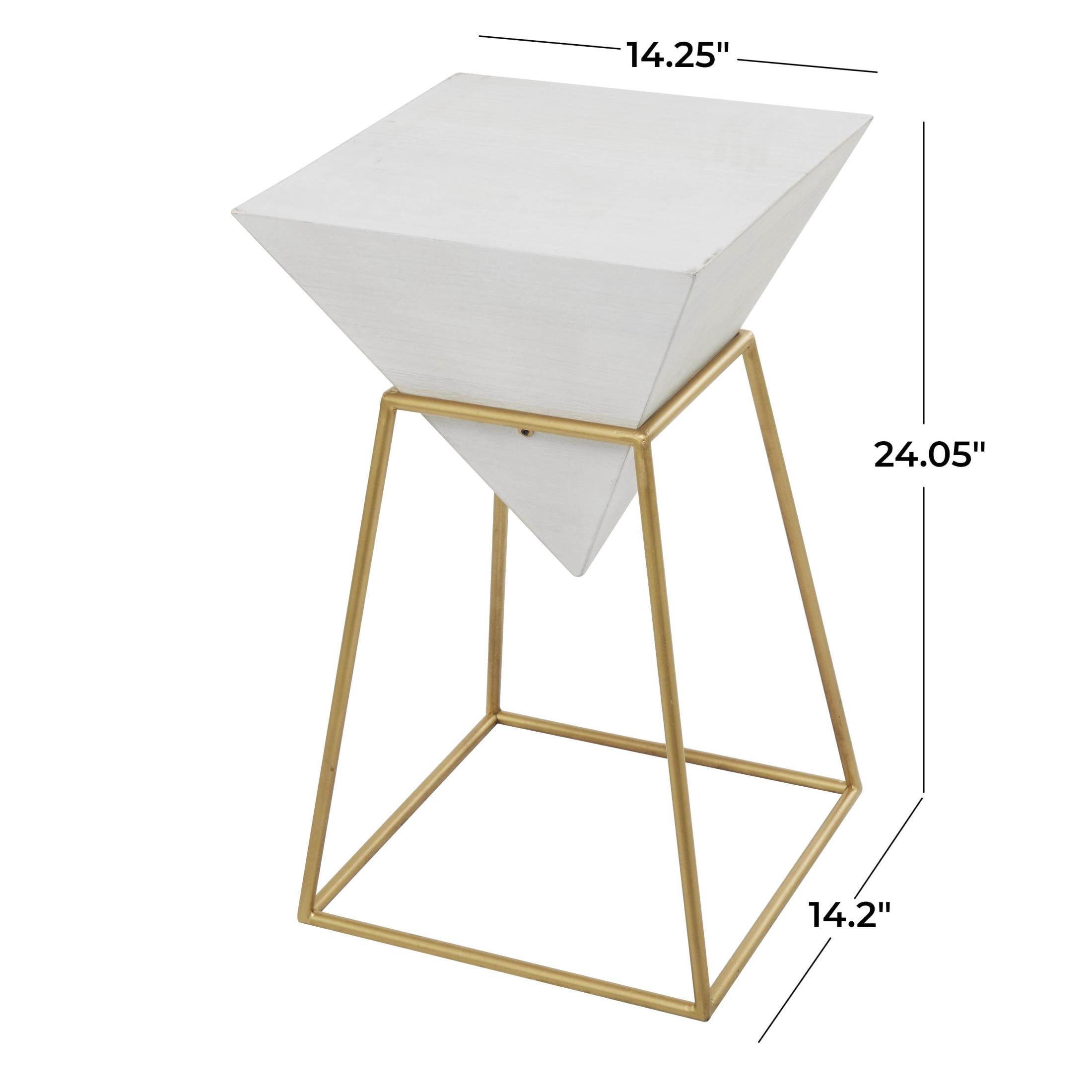 DecMode 14" x 24" White Wood Inverted Pyramid Geometric Accent Table with Gold Metal Stand, 1-Piece