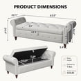 thumbnail image 2 of 63" Wide Storage Bench, Polyester Upholstered End of Bed Bench with Pull Ring Design, Storage Shoe Cabinet Bench with Rolled Arm, Modern Window Bench for Bedroom (Beige), 2 of 14