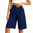 thumbnail image 2 of ClodeEU Women's High Waist Linen Blend Bermuda Shorts,Relaxed Straight Leg Knee Length Shorts with Pockets Navy,Women's Plus M, 2 of 4