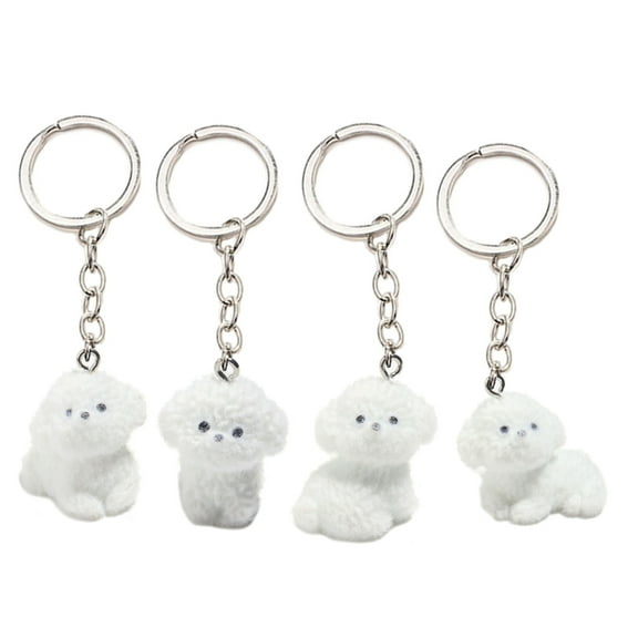 Fogun 4Pcs Dog Pendant Keyring Flocking Cartoon Animal Keychain Handmade Key Chain Stylish Accessory for Bag and Phones