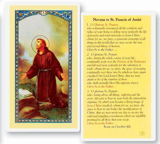 Saint Francis Novena Laminated Catholic Prayer Holy Card with Prayer on ...