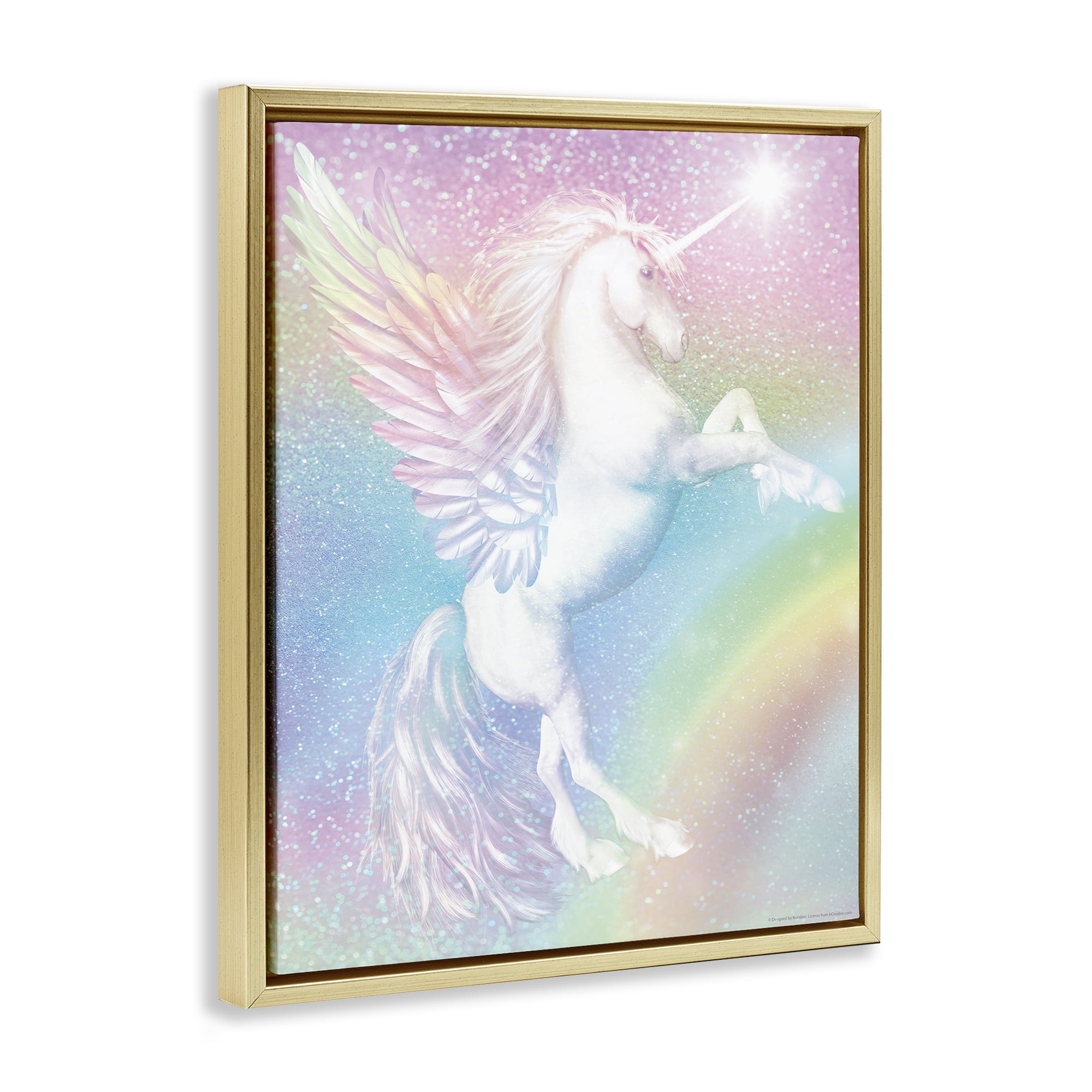 Stupell Industries Pastel Glitz Unicorn Fantasy & Sci-Fi Painting Gold Floater Framed Canvas Art Print Wall Art, 25 x 31