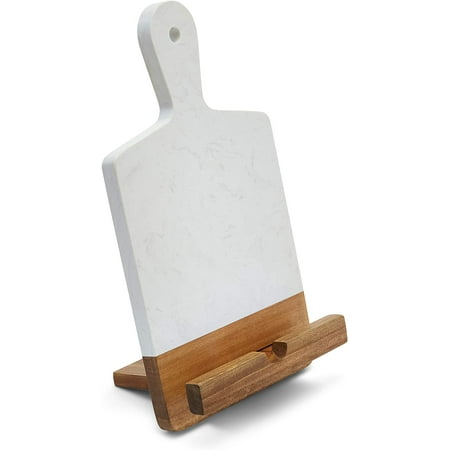 

TENDER COTTAGE Marble Acacia Wood Cutting Board - CookBook Holder Adapter - Charcuterie Board - White Marble Cheese Board - Great gift for Christmas Mothers Day Wedding Housewarming -