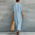 thumbnail image 4 of Mgmyaa Women's Summer Casual V-Neck Short Sleeve Long Dress, Contrast Button Down Shirt Dress with Side Slits, Loose Fit Maxi Length for Beach Vacation, 4 of 9