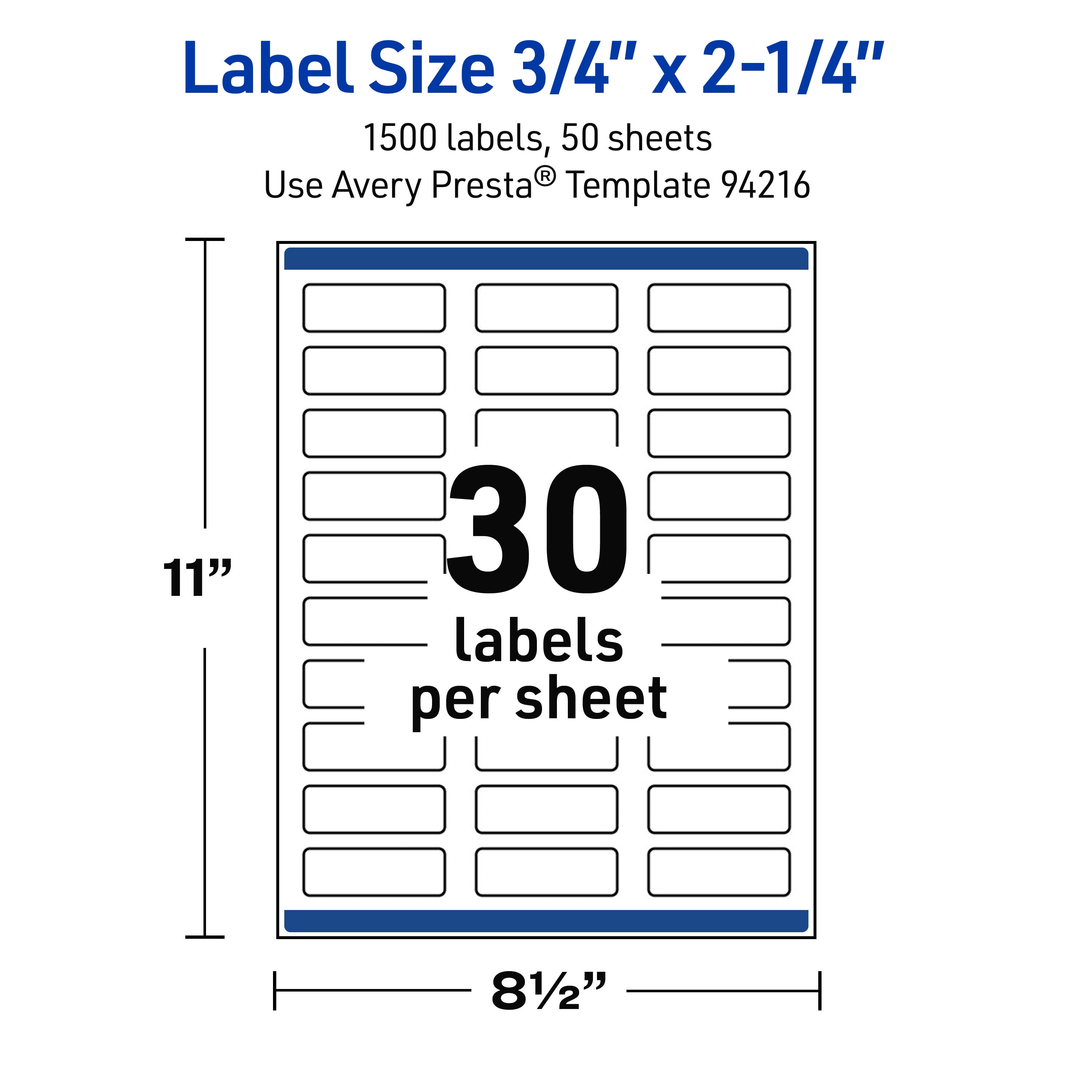 Avery Waterproof Rectangle Labels, 0.75" x 2.25", 1500 Total