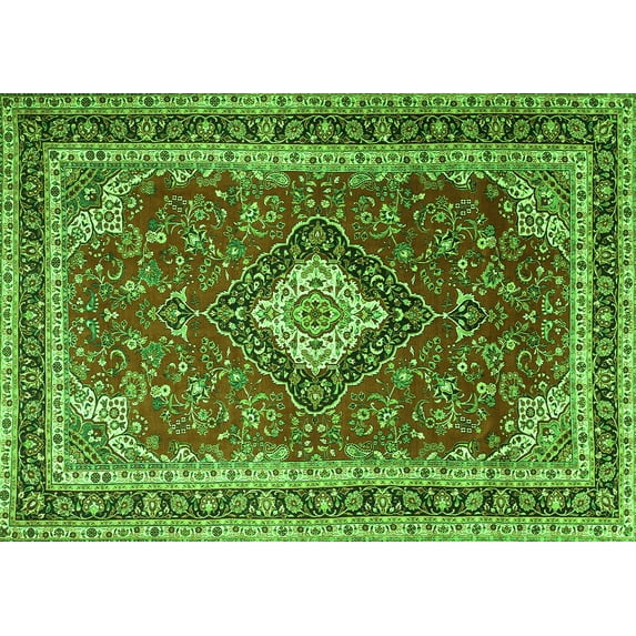 Ahgly Company Indoor Rectangle Medallion Green Traditional Area Rugs, 8' x 10'