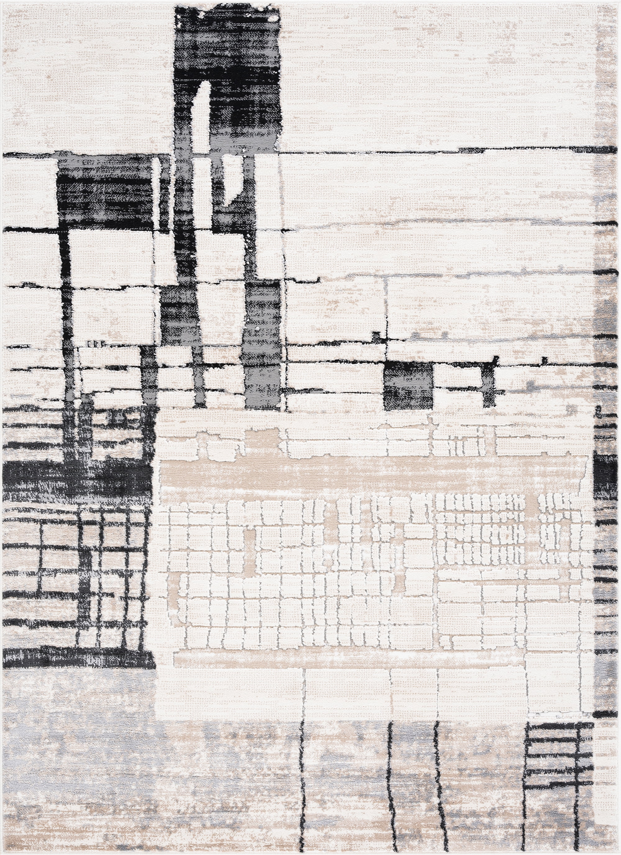 Alpha Contemporary 5' x 7' Beige and Black Polyester Indoor Area Rug