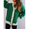 thumbnail image 4 of Women'S Contrast Color Button Down Sweater Oversized V-Neck Ribbed Knit Coat Cardigan Green L, 4 of 8