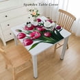 thumbnail image 2 of nygtbtfer  Tablecloth, Fitted Table Cover with Elastic for Tables, Watercolor Pink Flowers Tulip Botanical Table Cloth Outdoor Dinning Party Tablecloths, 2 of 7