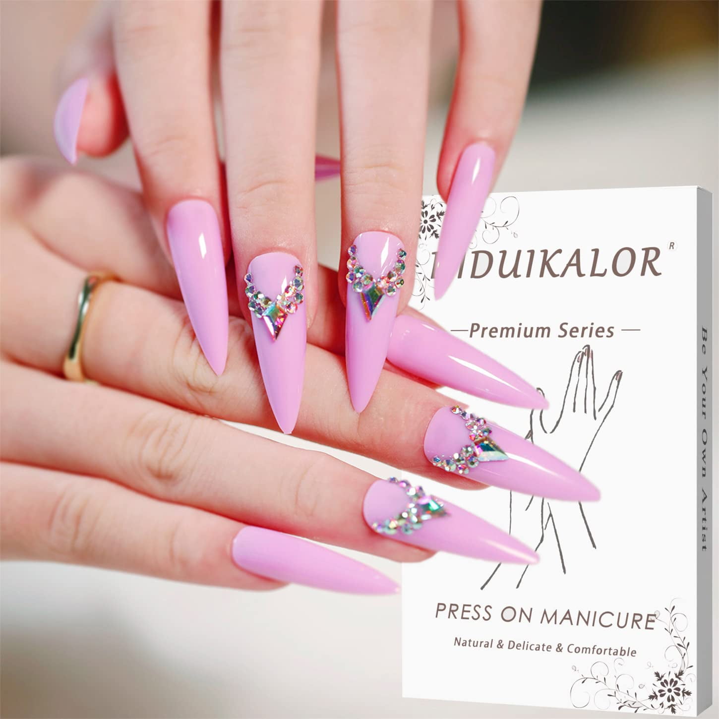 Pink Pointy Nails With Rhinestones