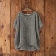 thumbnail image 5 of CYMMPU Women's Summer Solid Color Crew Neck Faux Linen Batwing Top, Loose Short Sleeve Casual Lightweight Blouse Gray M, 5 of 6