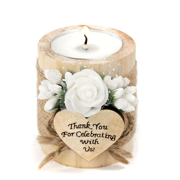 UniVerse 10 Piece Set of Wooden Tealight Candle Holders, Wedding Party Guest Favors, Thank You Favors, Guest Return Favors, Bridal Shower, Housewarming Gifts for Guests. (Light Brown Rose)