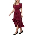 thumbnail image 4 of INSPIRE CHIC Victorian Dress for Women Renaissance Costume Smocked Waist Ruffle Midi Dress L Burgundy, 4 of 6