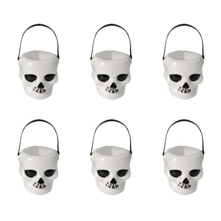 

6pcs 6x5.5cm Halloween Candy Bucket Skull Heads Shaped Trick or Treat Candy Pail Holder (White)