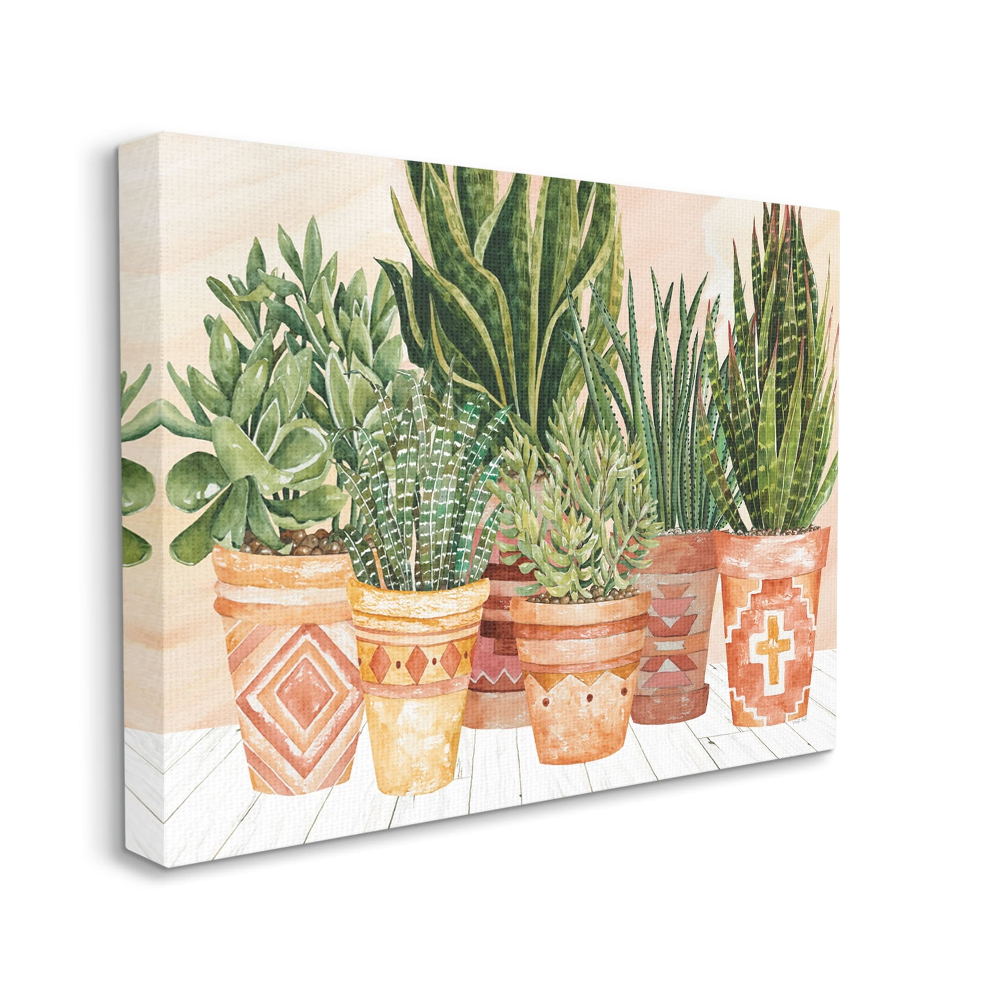 Stupell Industries Indoor Plant Scene Boho Pattern Pots Living Room, 30 x 24,Design by Cindy Jacobs