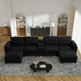thumbnail image 3 of Wiilayok 153" Oversized U-Shaped Cloud Couch Sectional with Modular Design for Living Room: Comfy Corduroy, Ottoman, USB Port, Cup Holder, Armrest Storage, Side Pocket, Black, 3 of 10