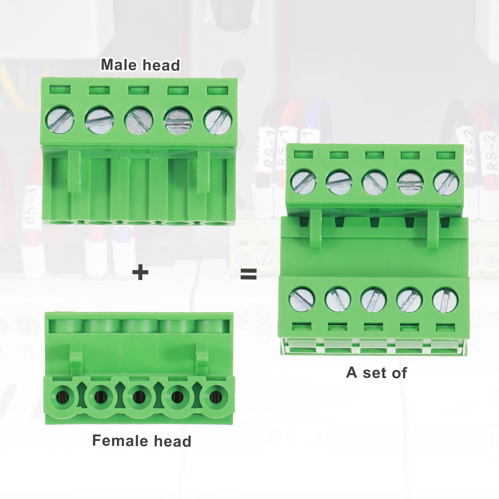 20 Set 5 Pin 5mm 0.2 Inch Pitch PCB Mount Screw Terminal Male Female, Green