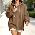 thumbnail image 3 of SYwaren Women's Half Zip Hoodie Oversized Long Sleeve Casual Sweatshirt Side Slit Tops, 3 of 7