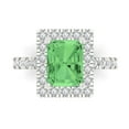 thumbnail image 2 of 3.4ct emerald cut green Zircon 18k white gold halo Bridal Wedding Engagement Promise Anniversary Ring for Women size 10.5, 2 of 7
