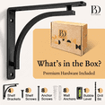thumbnail image 4 of Classic Shelf Bracket Set by Balin Designs (Black) for 10 inch - 12 inch Mantel Shelves L Brackets – Heavy Duty Decorative Metal Supports – Easy Installation with Hardware Included - Set of 4, 4 of 9