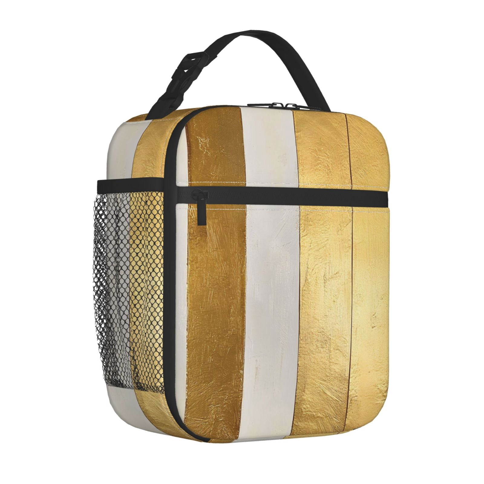 Lunch Bag For Women Men Insulated Portable Lunch Box Bento Box Office Picnic Travel Cooler Bag Gold Stripe_1