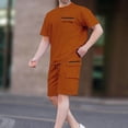 thumbnail image 2 of Ensemble Décontracté à Manches Courtes et Col Rond et Shorts à Taille Élastique avec Cordon pour Hommes, Mélange Coton Polyester, Noir, P, 2 of 6