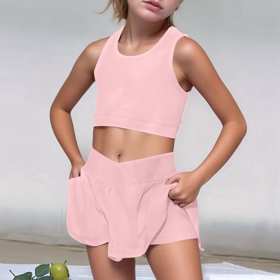 HAYIMI Child Girls Outfit Sets Toddler Playwear Active Summer Outfit Vest Romper Casual Sports Clothes Kids Comfortable Stretchy Waist Versatile O-Neck Cartoon Clothes Sets