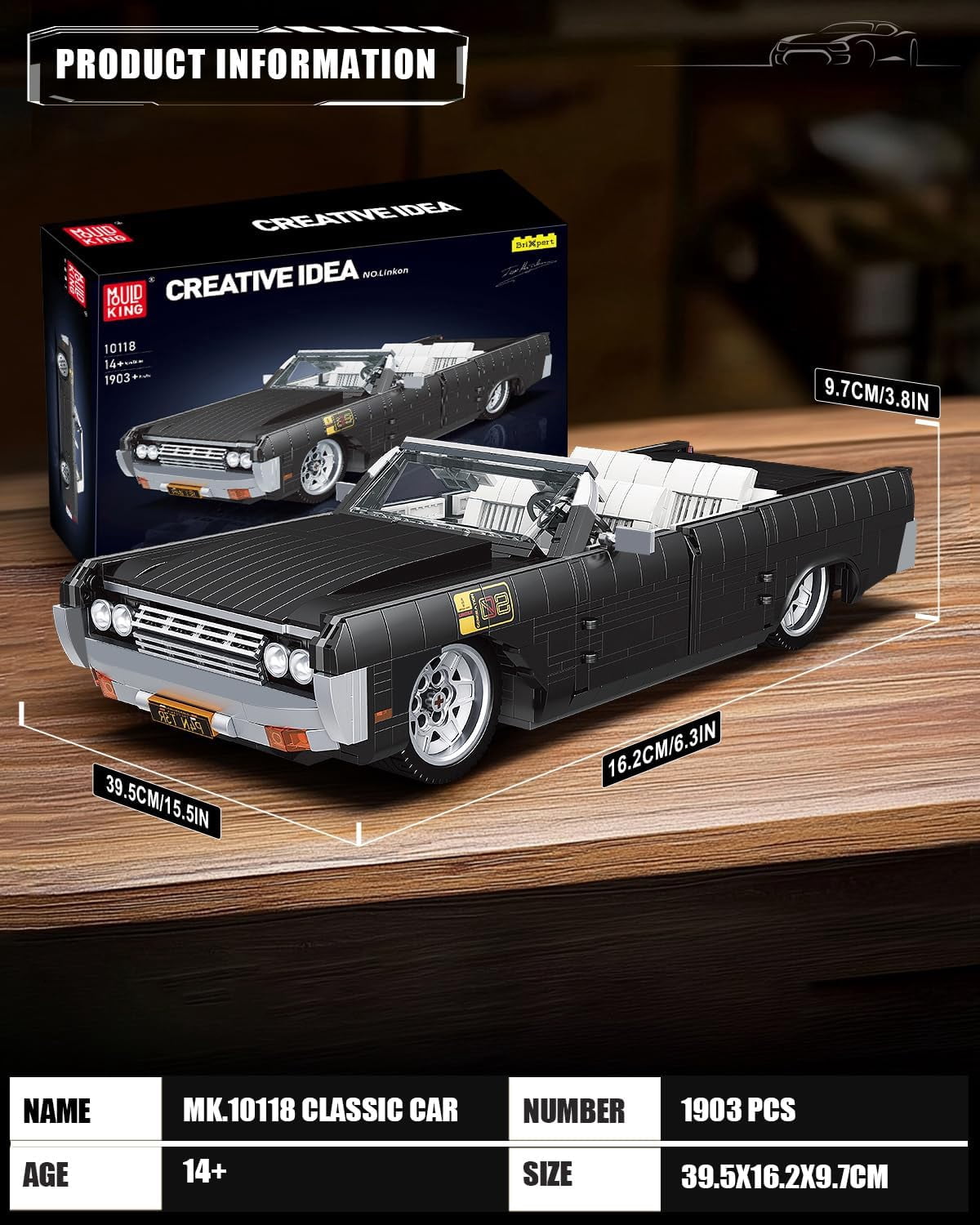 Sports Car Building Block Kits, MOC Classic Vintage Car Model Building Sets, Gift for Collections Enthusiasts (1903 Pieces, Static Version)
