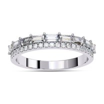 AFFY IGI Certified Baguette And Round Lab Grown Diamond Double Row Half Eternity Engagement Wedding Band Rings For Women 14K Solid White Gold | F-G, VS-SI Quality (0.70 Cttw)