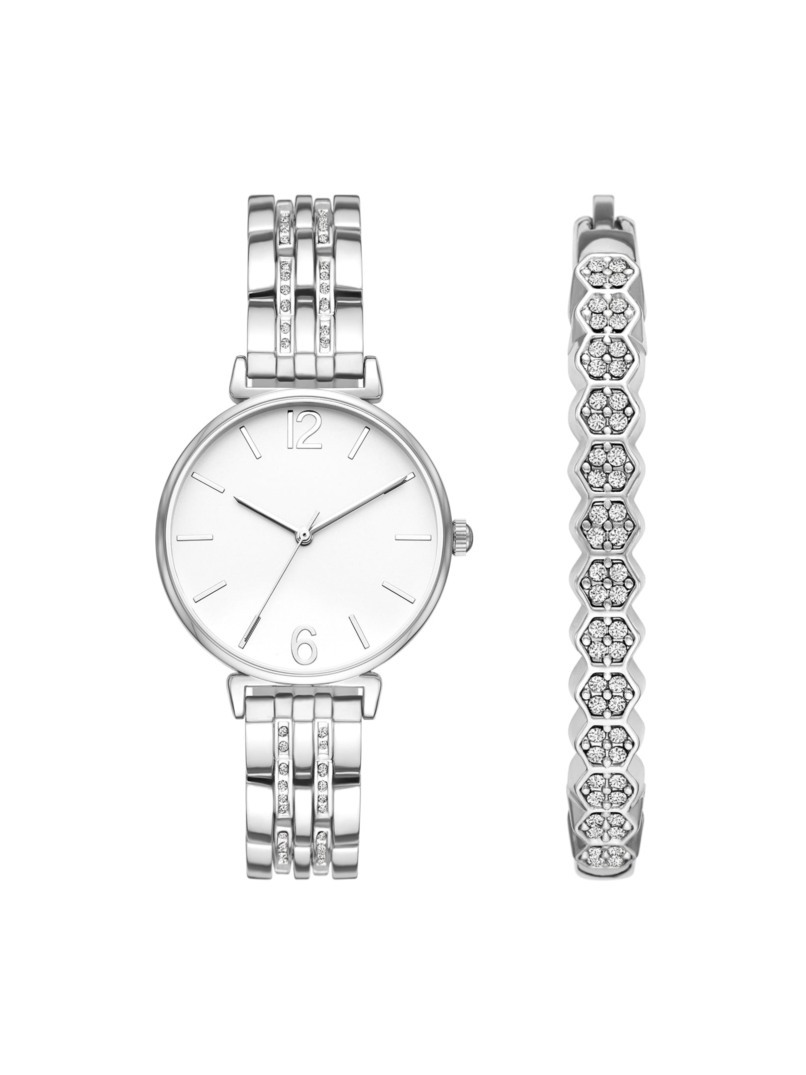 Time and Tru Women's Silver Tone Watch and Bracelet Set
