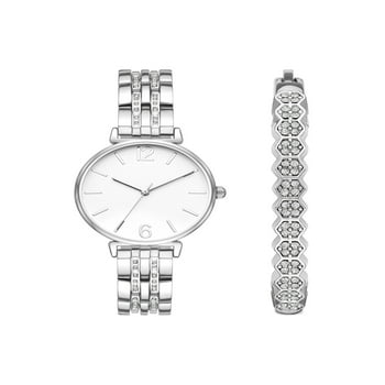 Time and Tru Women's Silver Tone Watch and Bracelet Set