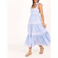 thumbnail image 5 of Women Long Dress Stripe Tie-Up Shoulder Straps Sleeveless Dress Summer Casual Cami Dress, 5 of 8