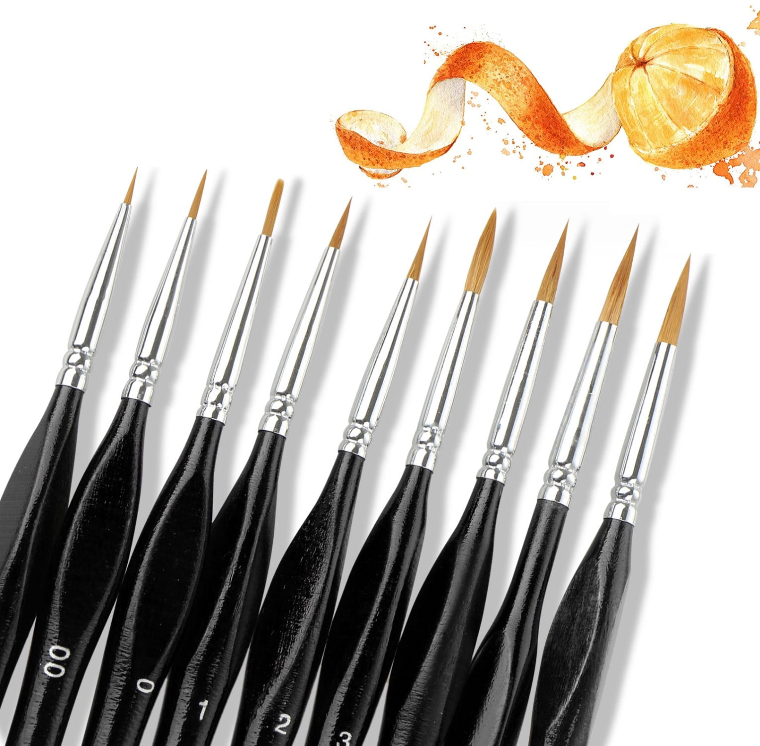 0,1,2,4,6,8,10,12,14 Pack of 10 Red Synthetic Sable Brushes Size 000,00 