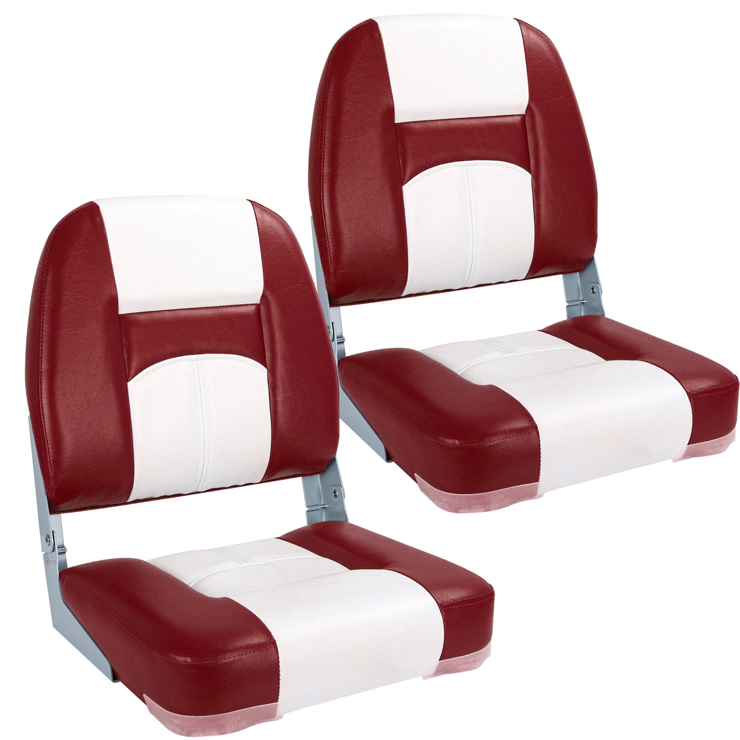 NORTHCAPTAIN Deluxe White/Wine Red Low Back Folding Boat Seat, 2 Seats