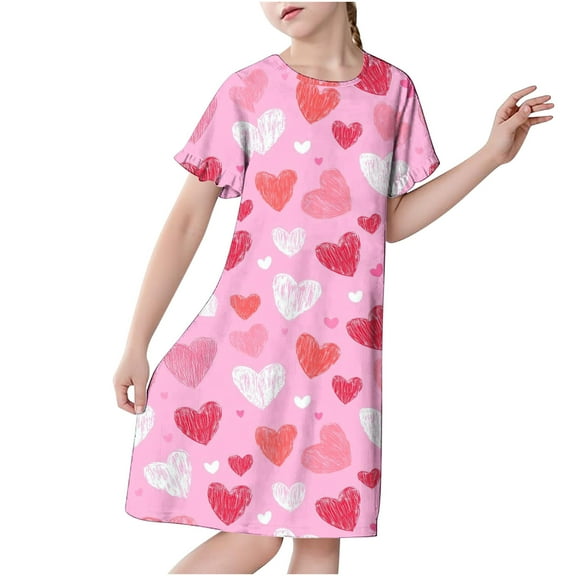 Cethrio Kids Girls Nightgowns Size 7-8 T, Summer Comfy Short Sleeve Soft Sleep Dresses Multicolor