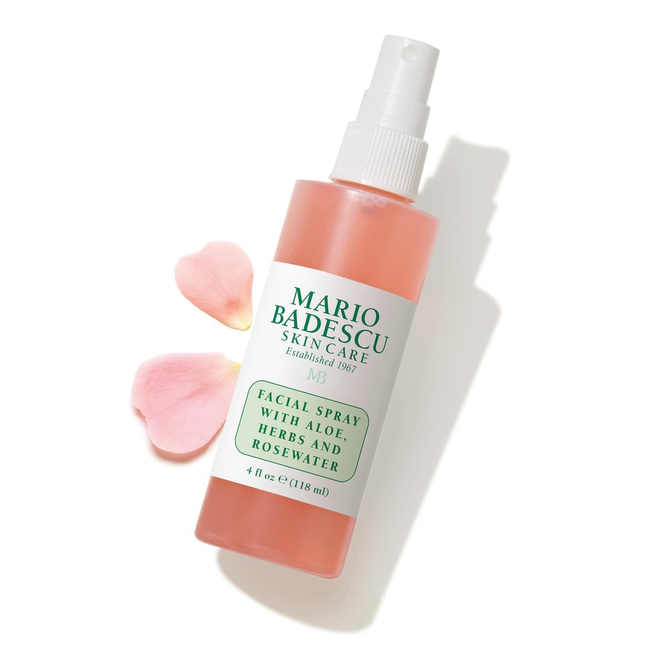 Mario Badescu Facial Spray Skin Care Toner with Rosewater and Aloe Vera, 2 oz. Affordable skincare under 30 with flower petal decorations.