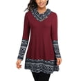 thumbnail image 1 of QTBIUQ Ladies Pile Collar Button Printing Stitching Wave Edge Long-Sleeved Top, 1 of 3