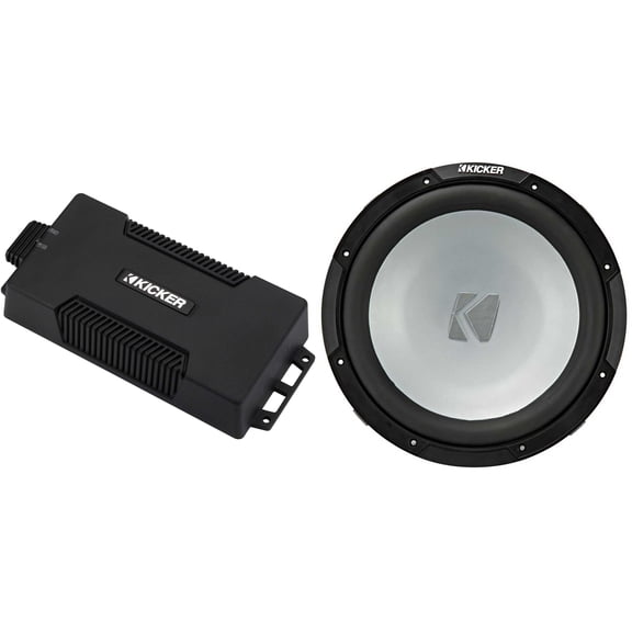 Kicker 48PXA6001 Weatherproof Powersport Mono Amp & 12" 2 Ohm Marine Subwoofer