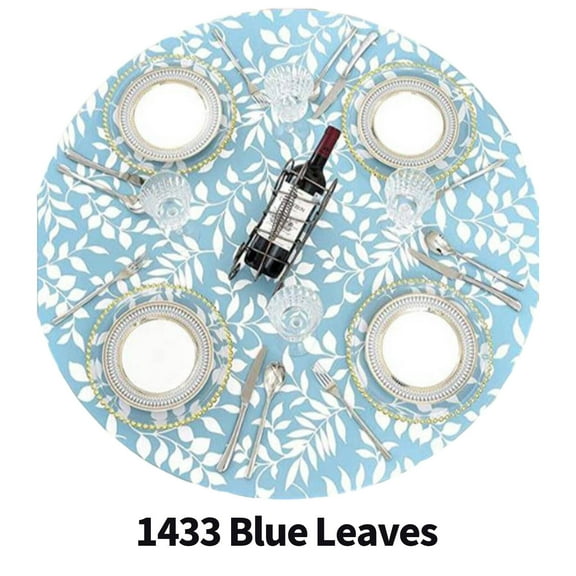 AUQ Table Cloth Waterproof Tablecloth,Easy-Clean Round Tablecloth for Kitchen and Outdoor Dining,Blue Leaf
