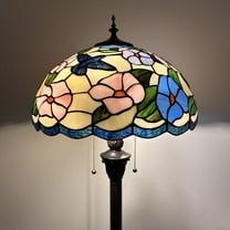 Tiffany Floor Lamp Pink Blue Stained Glass Hummingbird Flowers Metal Base LED Bulbs Included for Living Room Bedroom 16"W*16"D*64"H