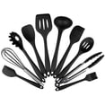 thumbnail image 1 of Juego de utensilios de cocina de silicona, cucharas de cocina, espátulas, pinzas, cucharas espumaderas, cucharones de sopa, batidores, pinzas para espagueti. (Negro), 1 of 5