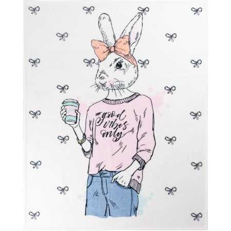 UPC: 0688466049476 | Throw Ribbed Printed Flannel Whimsical Bunny