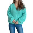 thumbnail image 3 of Cárdigans de Invierno para Mujer, Estilo Cárdigan, con Botones, Abrigos Informales, Oversize, Tejido Grueso de Punto , Larga, Prendas Exteriores Cian S, 3 of 9