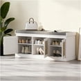 thumbnail image 5 of JERFIT Entryway Storage Bench with Cushion, Shoe Rack Organizer with Adjustable Shelves and Woven Rattan Doors, Multifunctional Hallway Seat Bench for Living Room, Bedroom, Gray/White, 5 of 8