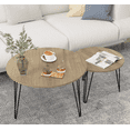 thumbnail image 6 of Yoneston 27.56" Round Nesting Coffee Table Set of 2, Wooden Tabletop End Table with Sturdy Metal Legs for Living Room Bedroom, Brown, 6 of 11