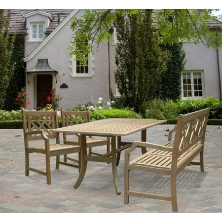 Vifah White Bradley Hardwood Bench Vifah V1300SET1 Renaissance Rectangular Table Bench Armchair Outdoor Hand-Scraped Hardwood Dining Set ()
