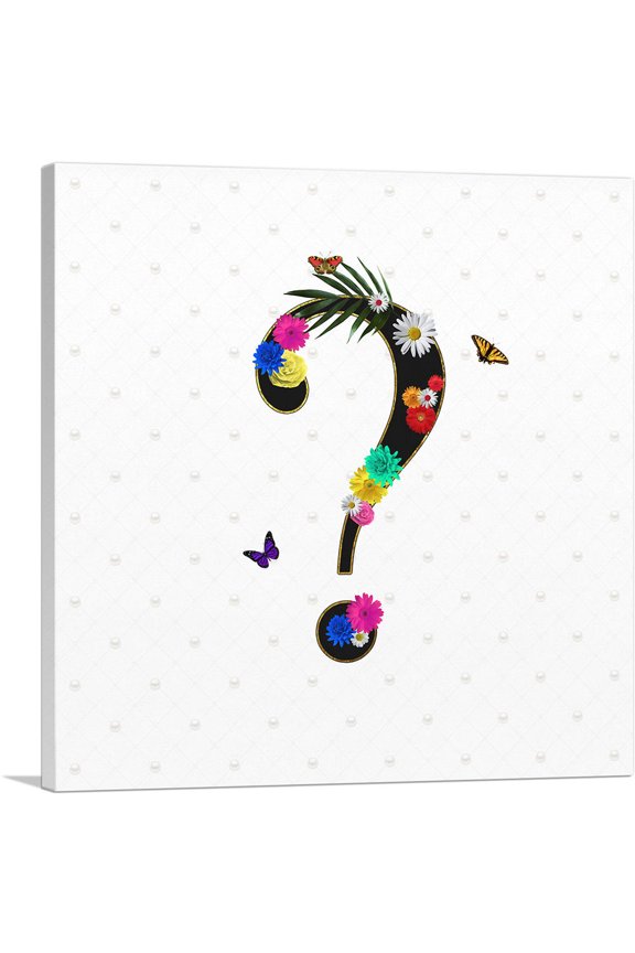 Flower Plant Butterfly Alphabet Question Mark Symbol Canvas Art Print - Size: 12" x 12" (0.75" Deep)