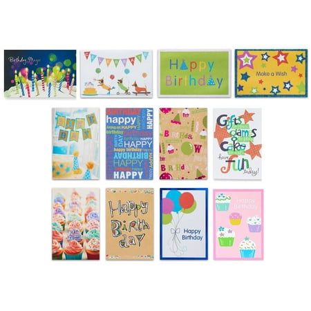 American Greetings 12 Count Birthday Cards and White Envelopes, Assorted