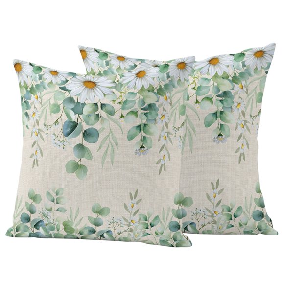 Outdoor Pillow Covers 26x26 Set of 2, Green Eucalyptus Leaves Waterproof Patio Throw Pillow Covers for Couch Sofa Chair, Spring Daily Flowers Botanical Linen Decorative Pillowcases for Throw Pillows
