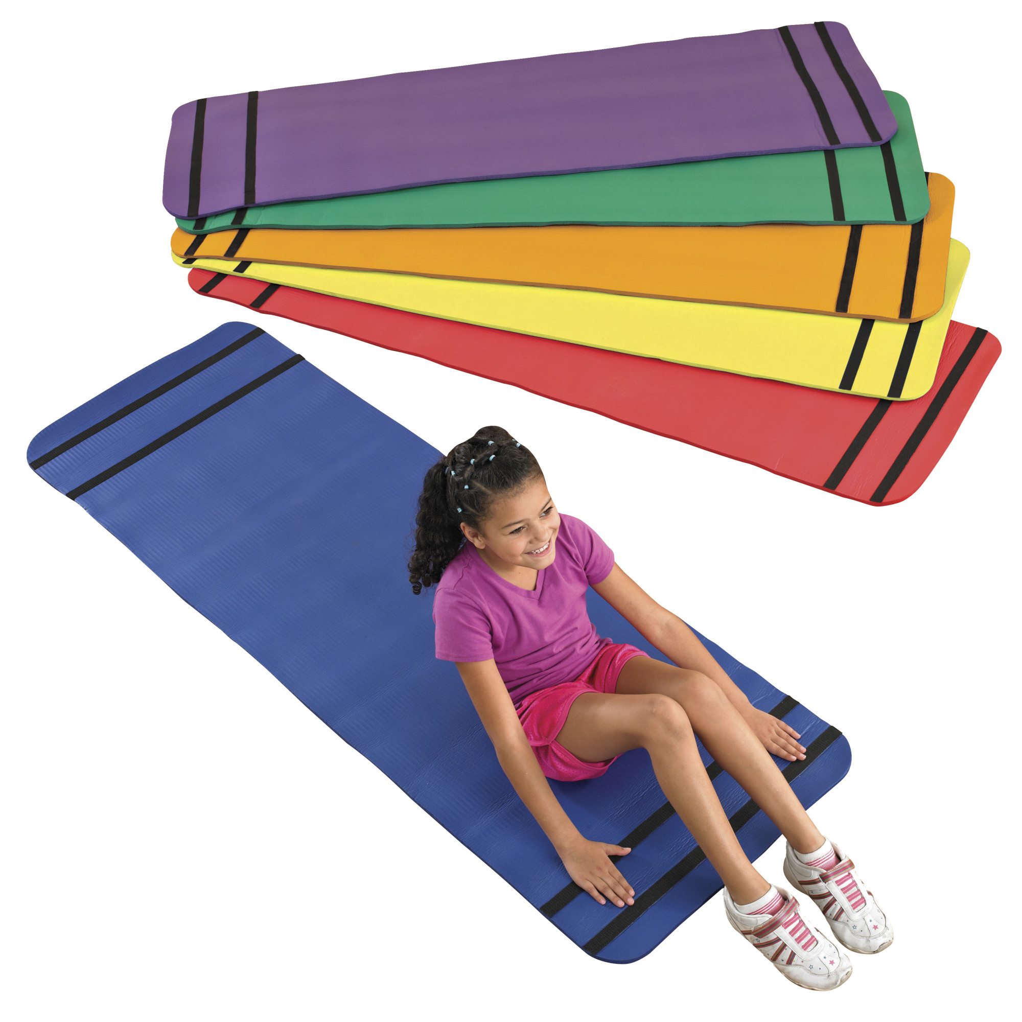 Sportime Curl Up Yoga Mats, 6 x 2 Feet, Assorted Colors, Set of 6